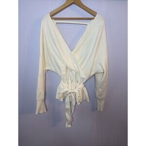 Zesica Womens Sweater Faux Wrap Knit Bow Feminine Sexy Bat Wing Sleeve NWT